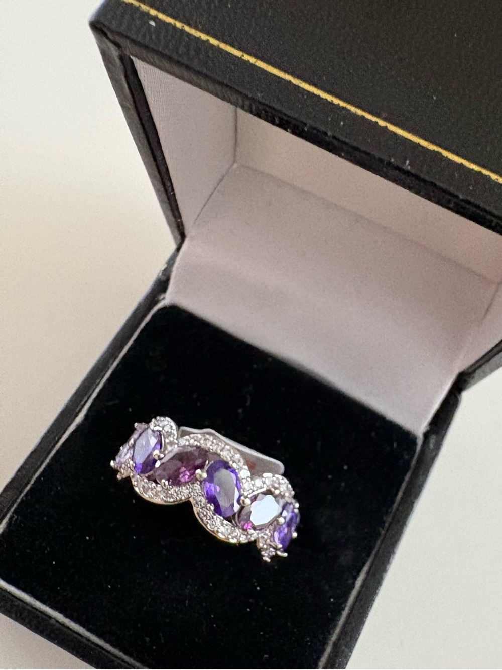 Bomb Party Brilliantly Fleeting Forever Ring RG81375 Amethyst CZ Rhodium Plating